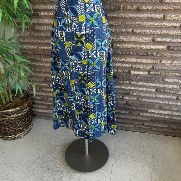 Vintage Handmade Hawaiian Barkcloth Tribal Print Maxi Dress - Picture 7 of 9